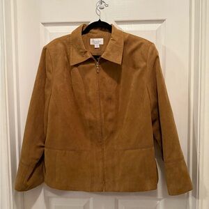 Conrad C Tan Jacket / Blazer size 16 zipper closure polyester feels like suede